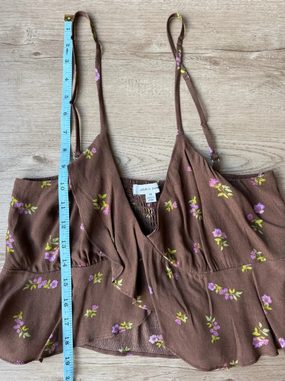Stitch & Pine Brown Floral 2 Piece Set Smocked Skirt Tank Medium NWT - Picture 12 of 15